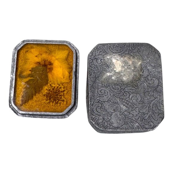 Vintage Floral Etched 2" Trinket Jewelry Ring Box Pressed Dried Flower Design - Picture 10 of 10